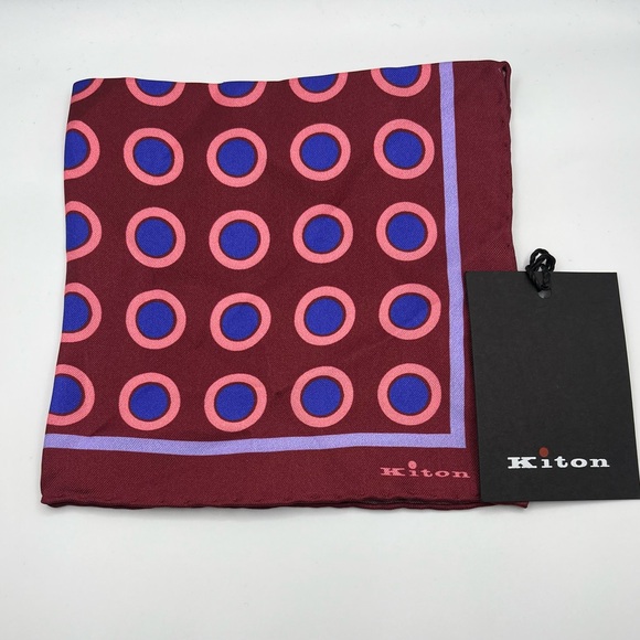 100% NWT KITON Silk Pocket Square Red - Blue. (12X12) - Picture 1 of 8
